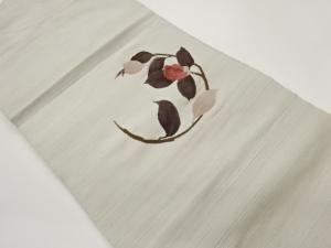 手織り紬花葉模様織出し名古屋帯